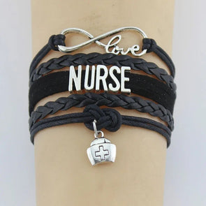 10PC/lot Infinity Love Nurse Nursing LPN CNA Hat Heart Charms Bracelet Registered Adjustable Leather Bracelets Women Men Jewelry